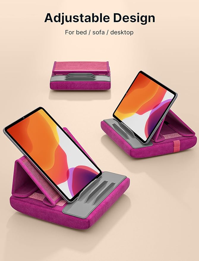 JSAUX Tablet Pillow Stand, Tablet Stand Holder Dock for Lap, Bed and Desk Compatible with iPad Pro 11 10.5 9.7 10.2 Air Mini, Kindle, Tablets, Phones, E-Reader and More 4-11'' Devices Purplish Red