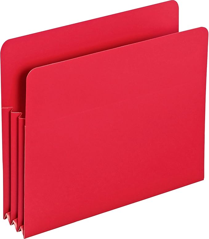 Smead Poly File Pocket, Straight-Cut Tab, 3-1/2" Expansion, Letter Size, Red, 4 per Box (73501)