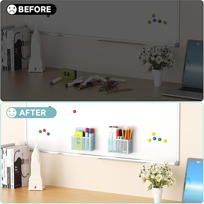 Marbrasse Magnetic Dry Erase Marker Holder, Mesh Pen Holder for Whiteboard,Magnet Pencil Organizer Storage for Refrigerator Locker Accessories Organizer for Home, School and Office (Blue 4p)