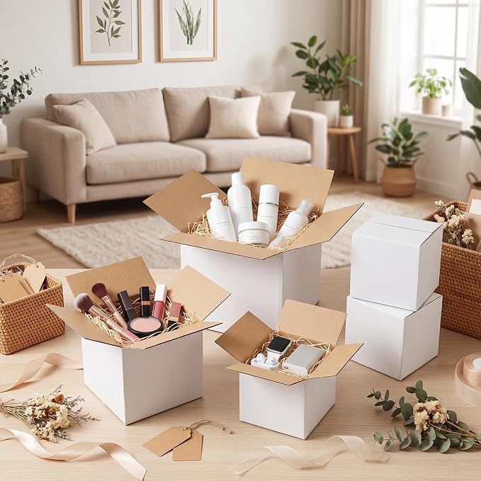 Hoikwo 30 Packs Shipping Boxes Mixed Sizes | 10 PCS Each of 8x8x8, 7x7x7, 6x6x6, White Cardboard Box for Small Business Packaging and Mailing