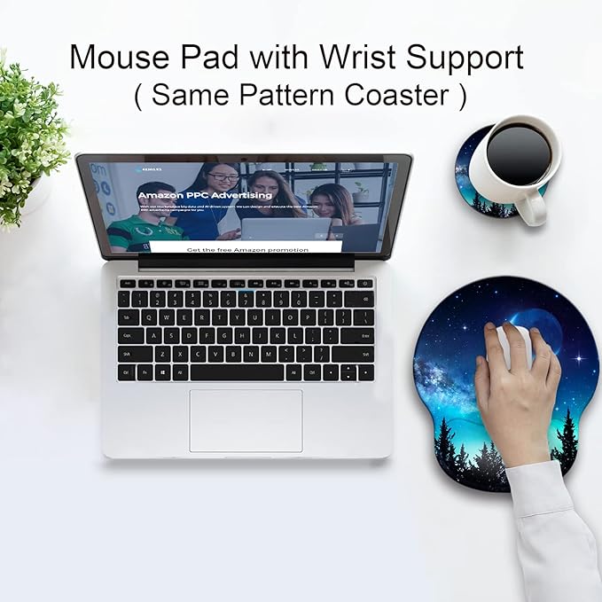 Ergonomic Mouse Pad with Wrist Support Rest,Large Mousepad Gel Wrist Rest, with Coaster Non-Slip & Pain Relief for Computer, Desk, Home&Office-Forest Moon