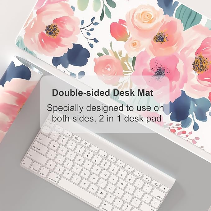 Faux Leather Large Mouse Pad, Office Desk Mat, 31.5"x11.8", Pink Floral | Desk Décor Accessories, Extended Size, Waterproof & Easy to Clean, Smooth Surface, Non Slip Desk Organization