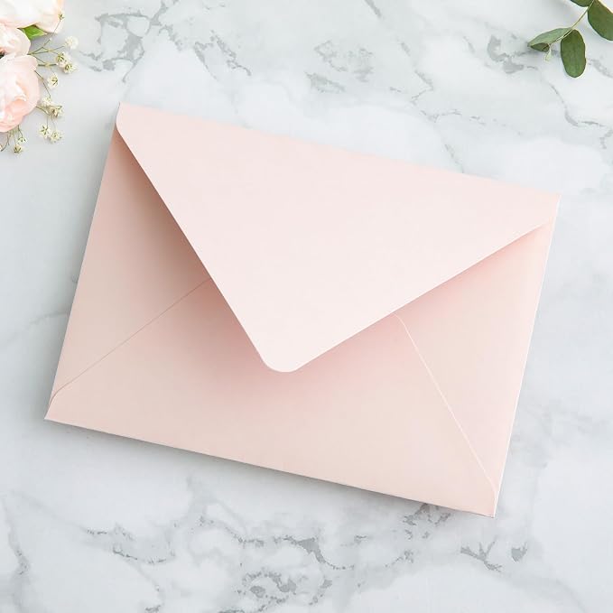 PONATIA 50PCS A7 Euro Flap Envelopes, 5.25 x 7.25'' Liner Envelope For 5x7'' Weddings Invitation Cards, Christmas Gift Cards, Acrylic Invitations, Photos (Blush Pink)