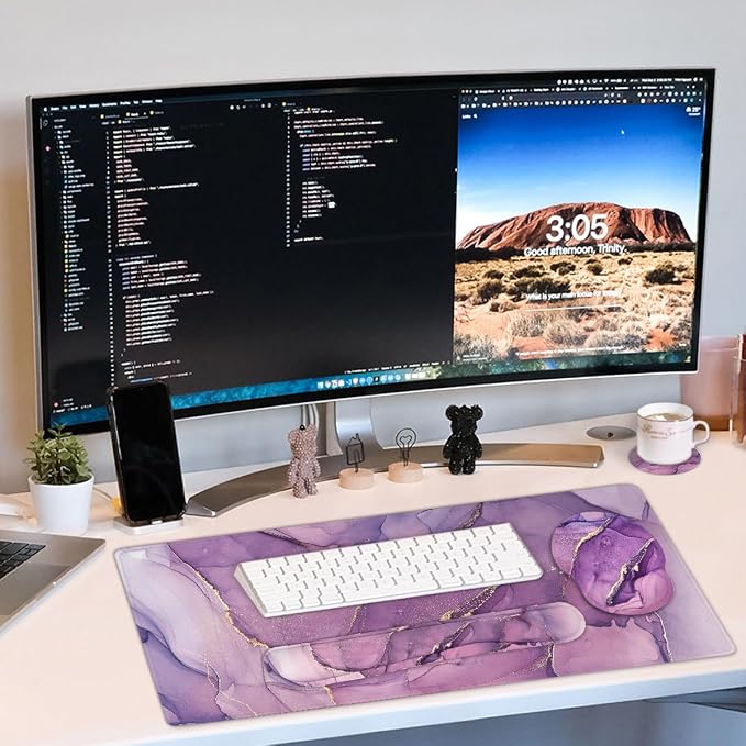 Large Mouse Pad and Keyboard Wrist Rest, Desk Pad for Keyboard and Mouse, 4-in-1 Large Gaming Mouse Pad with Wrist Support, Desk Mat for Home Office Study Game-Purple