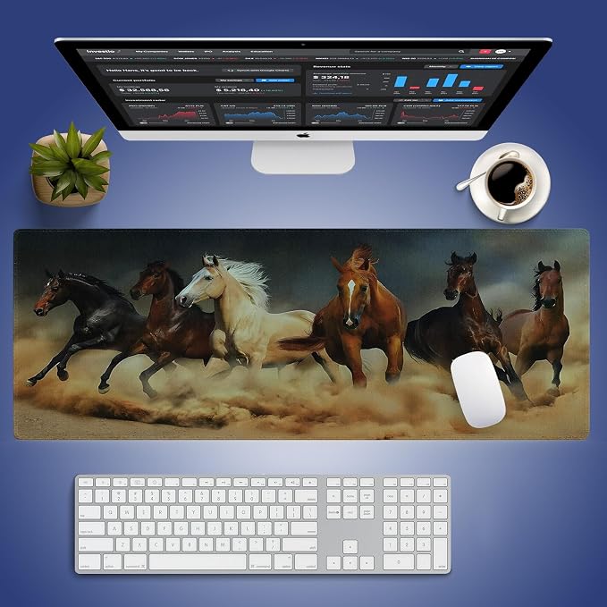 Galloping Horses in The Sand Large Mouse Pad, Magnificent Scene Desk Mat | Running Animals Equine Themed, 31.5" x 11.8", XXL Gaming/Office Durable Stitched Keyboard Mat, Smooth, Anti-Slip Base