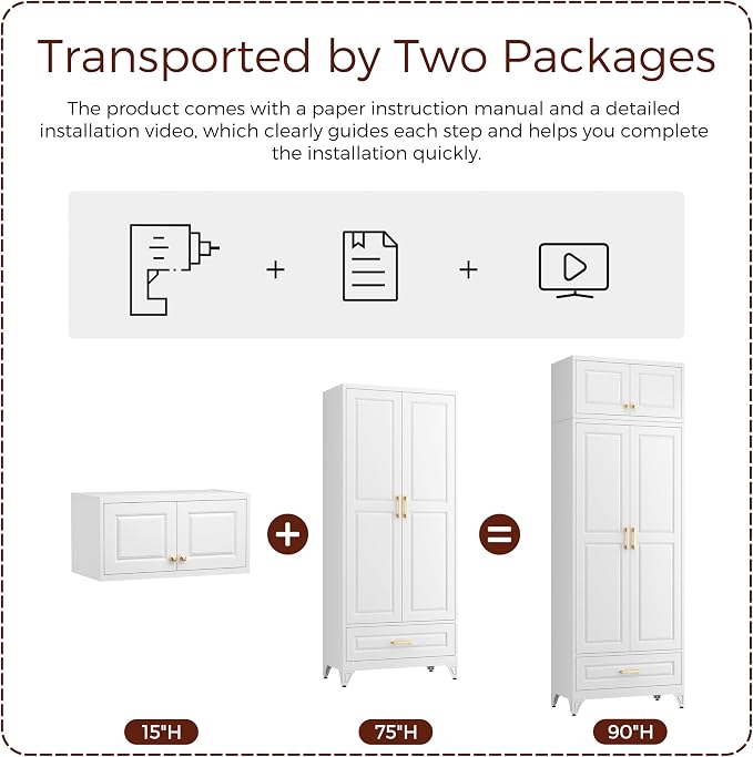 90" Kitchen Pantry Cabinet, Metal Storage Cabinets with Drawer | Kitchen Cabinet with 4 Doors & 3 Adjustable Shelves, Tall Food Pantry Cabinet, Cupboard for Kitchen, Dining Room, Living Room