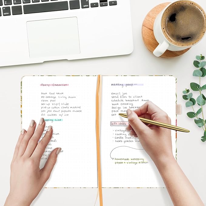 &And Per Se Dotted Journal Notebook, A5 Hardcover Aesthetic Dotted Notebook – 160 Pages 100gsm Thick Dot Grid Paper, 3 Sticker Sheets – Gift-Ready Journaling Kit for Women (Botanical Floral)