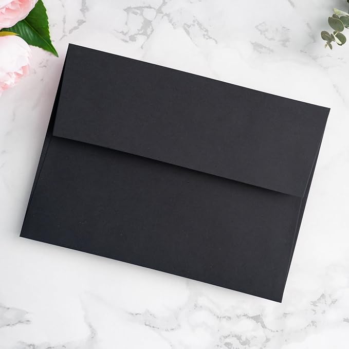 PONATIA 50 Pieces Black 5x7 Envelopes, A7 Envelopes Self Seal for Weddings, Invitation Cards, Photos, Postcards, Greeting Cards Mailing, Baby Shower, Graduation, Christmas Gift Cards