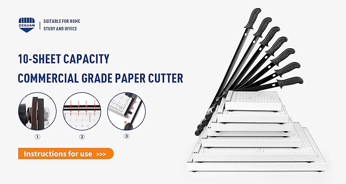ZEQUAN B4 15" Heavy Duty Paper Cutter, Metal Base, Safety Lock, 10-Sheet