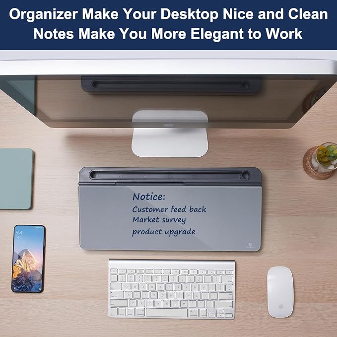 Desktop Whiteboard Dry-Erase-Board - Computer Keyboard Stand White Board Surface Pad with Drawer, Desk Organizers with Accessories for Office, Home, School Supplies - Complete Grey