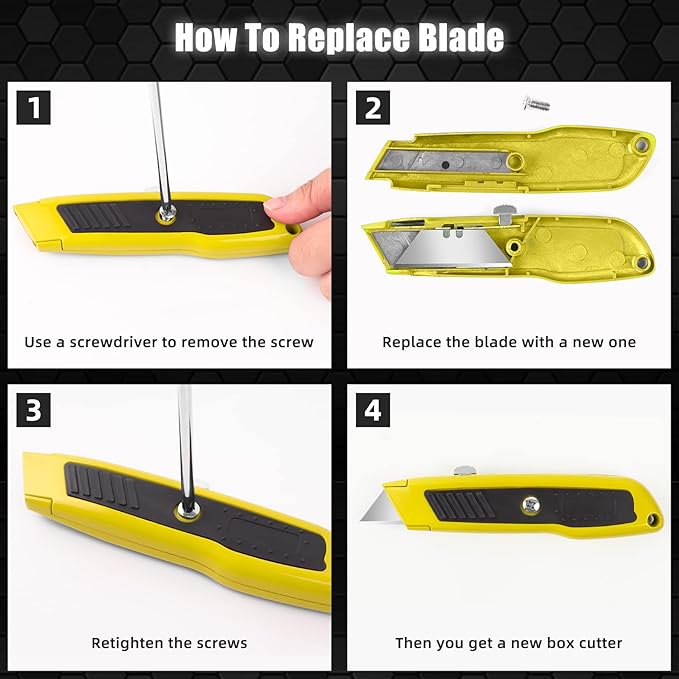 DIYSELF 2 Pack Box Cutters, Razor Knife Utility Cardboard Cutter, Heavy Duty Utility Knife Retractable, Secure Locking, Aluminum Box Cutter Shell, for Home, Office, School, Warehouse (Yellow)