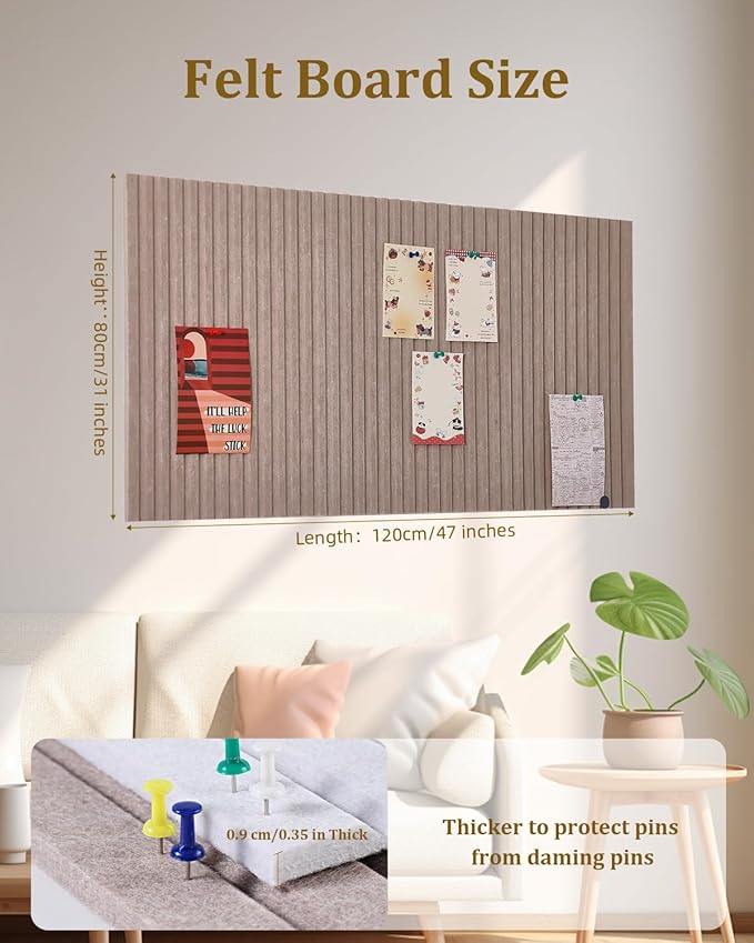 48x32 inches Large Bulletin Board, Decorative Felt Pin Board, 0.35“ Thick Foldable Photo Display Board with Self-Adhesive Tape, Vision Board for School Home Kitchen Office Walls - Sky Blue