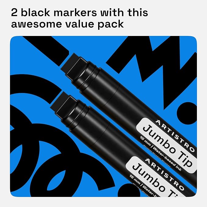 ARTISTRO Black Acrylic Paint Markers - 15mm Jumbo-Tip - Set of 2 | Paint Pens, Perfect for Crafting, Art Projects, & More
