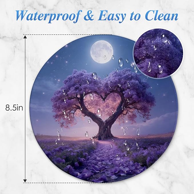 Round Mouse pad, high-end Texture, Sewn Edge Design, Anti-Slip Rubber Base. 8.6 x 8.6 inches (Heart Tree)