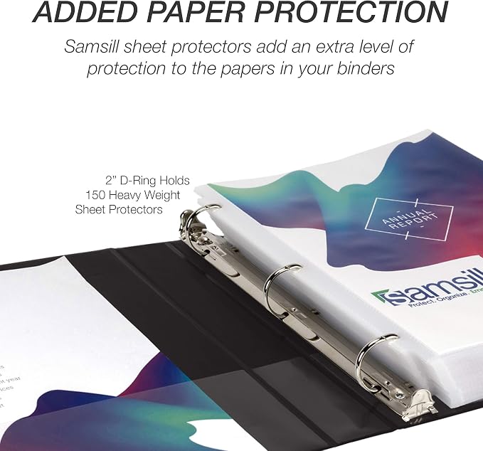 Samsill Durable 2 inch 3 Ring Binder, D Ring Binder, 100% Recycled Chipboard, Black