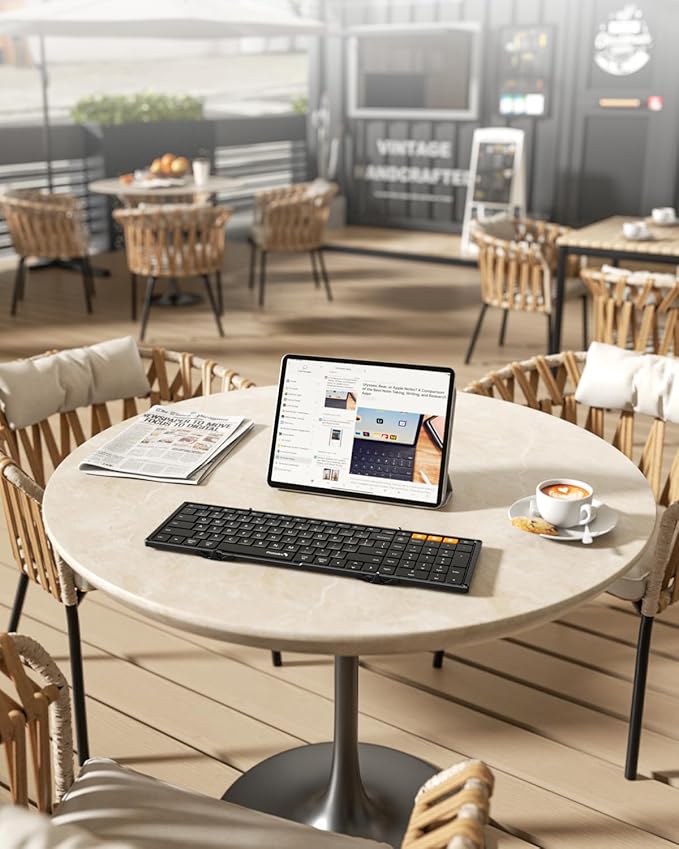 ProtoArc XK01 Full-Size Foldable Bluetooth Keyboard for Travel, Black | 105 keys, number pad, 0.65in keycaps, 3-device Bluetooth 5.1 switching, USB-C charging, for laptop tablet phone