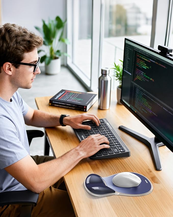 TECKNET Gel Mousepad with Wrist Rest, Ergonomic Mouse Pad with Gel Wrist Support for Relieve Wrist Pain Comfortably - Non-Slip Base & Waterproof Surface for Office, Gaming, Study Comfort - Dark Blue