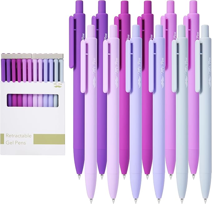 Mr. Pen- Retractable Gel Pens, 12 Pack, Black Ink, Lavender Legacy Barrel | Fine Point 0.5mm, Fast Dry, Smooth Writing, Cute Pens for Drawing, Writing Planner and School Supplies