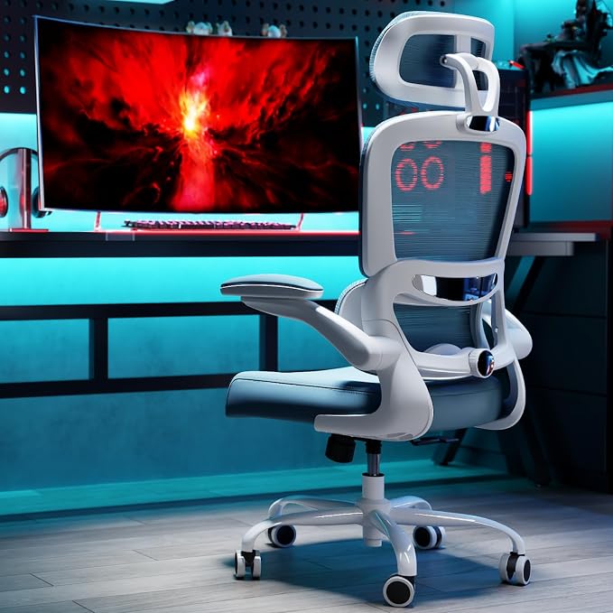 TRALT Office Chair Ergonomic Desk Chair - Gaming Chair with Lumbar Support | 330 LBS Home Office Desk Chairs with Headrest, Reading Chair with Flip-up Armrests, Comfortable Computer Chairs (1, Sky Blue)