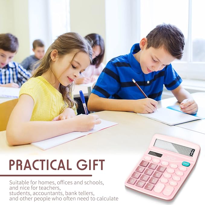 8 Pack Calculator Bulk, 12 Digits Calculators Desktop Solar and Battery Dual Power Large LCD Display and Sensitive Button Handheld for Office, School (Pink)
