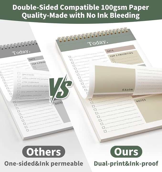 104 Pgs To Do List Notepad, 52 Undated Sheets Duplex-printed | 6.5“×9.8” Daily Planner For Work Home School Office Desk Accessories Supplies & Goal Setting Tasks -Green