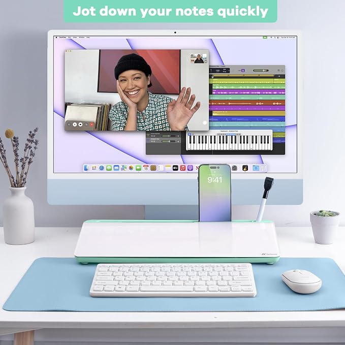 Varhomax Glass Desk Whiteboard with Storage, | Desktop Dry Erase White Board To-do List Memo Keyboard Stand with Accessories for Home School and Office Supplies