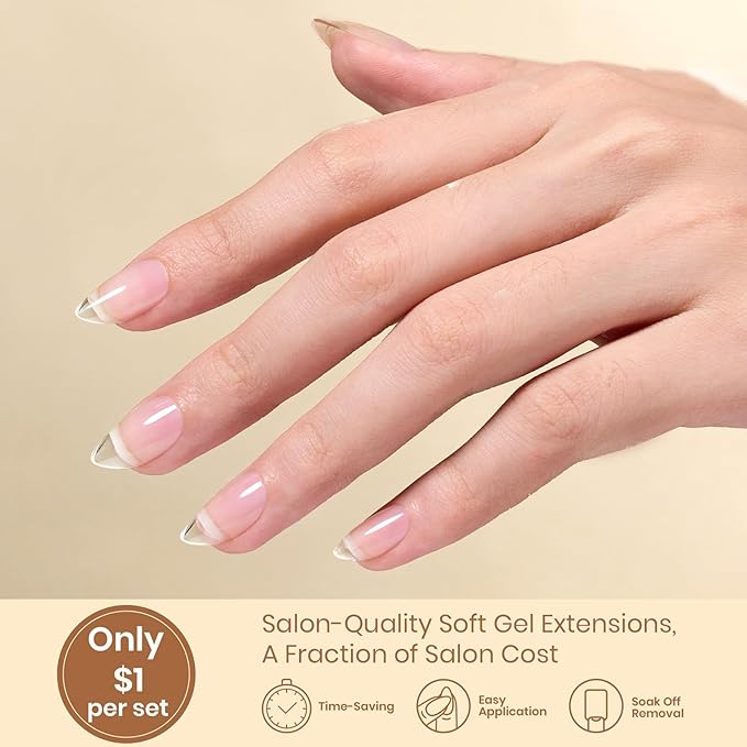 Beetles Short Almond Nail Tips, 320pcs 16 Sizes(00-14), Pre-Etched Half-Matte Full Cover Soft Gel Nail Tips Flat-X, Clear Press On False Nail Supplies, Easy DIY Nail Extension Salon Gift for Women