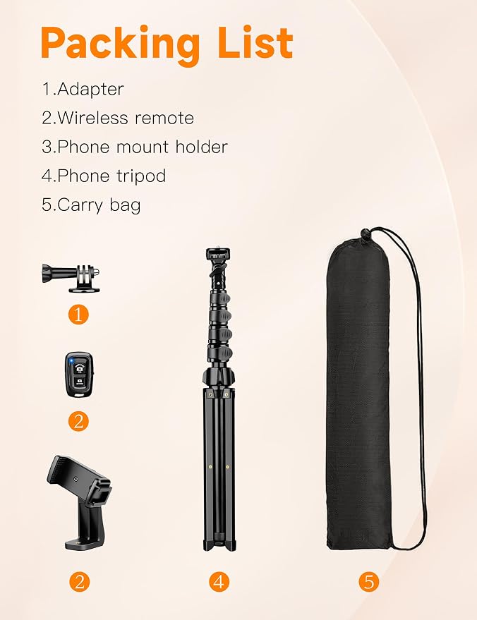 Phone Tripod, 71" Portable Cellphone Tripod Stand with Remote | Camera Stand for iPhone with Phone Holder, Compatible with Camera iPhone/Android Smartphone/Gopro