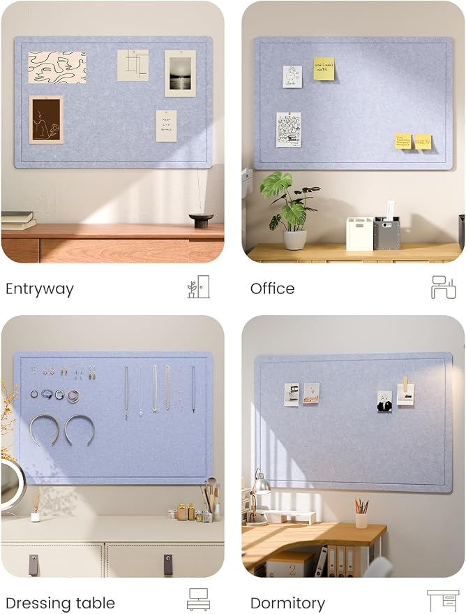 Fluxynara 35.4" x 23.6" Bulletin Board, Soft Periwinkle | Cork Board Alternative with 12 Removable Adhesive Tabs, Foldable Felt Pin Board for Home, Office, Classroom & Dorm