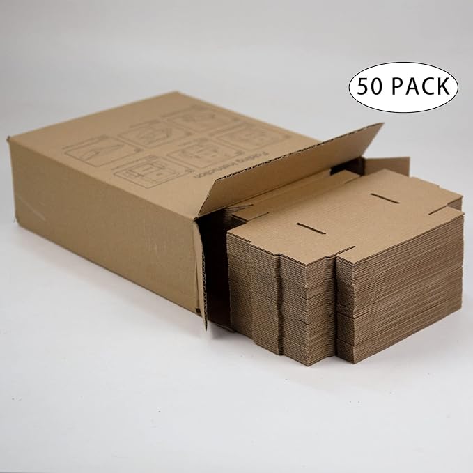 SUNLPH 50 Pack 4x4x1 Inches Small Shipping Boxes, Brown Corrugated Cardboard Boxes, Moving Mailing Packing Box