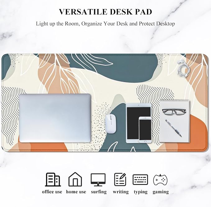 Auhoahsil Large Mouse Pad, XXL Desk Pad, Extened 35" x 15", Non-Slip Rubber Base, Stitched Edges, Superior Surface, Waterproof Keyboard Mat, Large Mousepad for Gamer, Office & Home, Desert Leaves