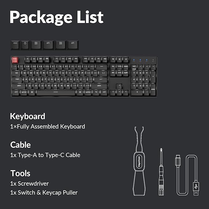Keychron K10 Version 2 Full Size 104 Keys Bluetooth Wireless Mechanical Gaming Keyboard for Mac Windows Super Banana Switch White LED Backlight/USB C Wired Computer Keyboard
