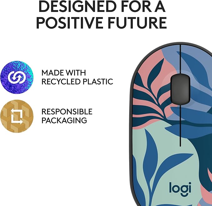 Logitech M340 Wireless Mouse with Limited Edition Prints, USB Receiver and Silent Clicks, Portable Wireless Mouse for Laptop, PC, Windows, Chrome, Surface – Floral Leaves