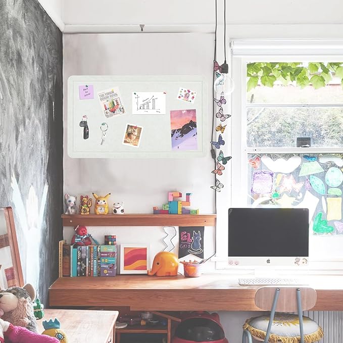 Vuzvuv 28"x16" Linen White Large Vision Cork Bulletin Board for Wall Office | Compact Soft Felt Pin Board, 28x16in Large Size, Multi-Color, Home/Office Use, Full Kit with Pins, Strong Adhesive