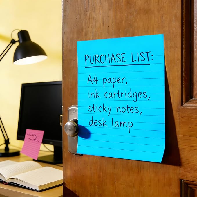 Lined Sticky Notes 4x6 in, Strong Adhesive Self Stick Note Pads | Sticky Notes with Lines, 9 Colorful Options, Perfect for Office, Classroom, Task Reminders, Smooth Writing(9 Pack)