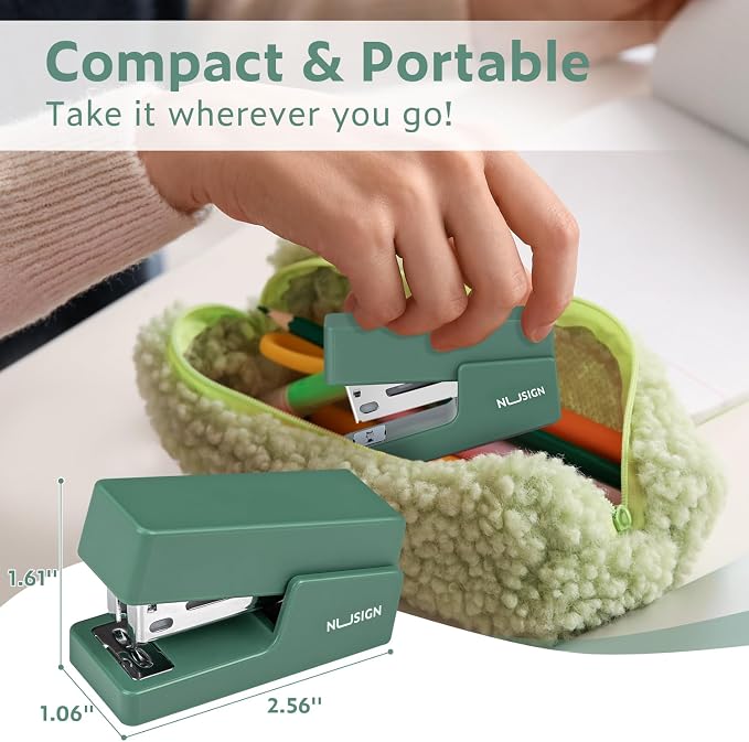 NUSIGN Mini Stapler with 830 Staples, Small Cute Desk Staplers, 25 Sheet Capacity, Green