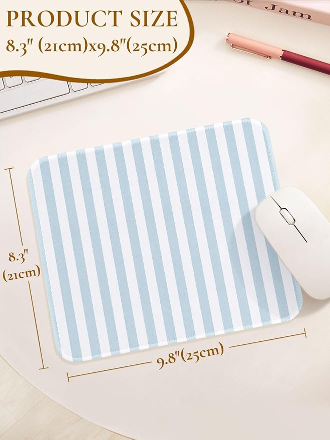 Cute Blue Stripes Mouse Pad, Waterproof Aesthetics Mouse Pads Design, Non-Slip Rubber Base Computer Simple Funny Mousepad,Small Mouse Mat Desk Accessories,Light Blue