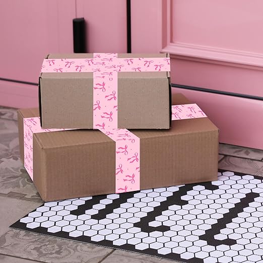 Whaline 109 Yard Pink Bow Packing Tape Pretty Bow Decorative Gift Wrapping Tape Waterproof Shipping Tapes for Small Business DIY Crafts Box Carton Decor