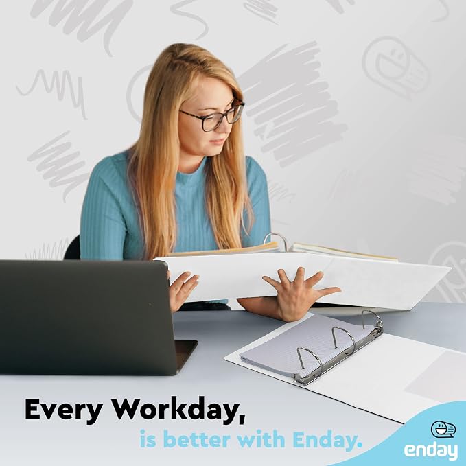 Enday 3 Inch Binder White 3 Ring Binder 3 Inch, Heavy Duty Three Ring Binder, 600 Sheets Capacity - 3 Inch Binder for Home School and Office