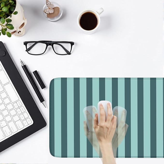 Teal Blue Striped Desk Mat Cute Pastel XXL Large Gaming Mouse Pad Desk Pad Kawaii Cozy Aesthetic Keyboard Laptop Computer Mat