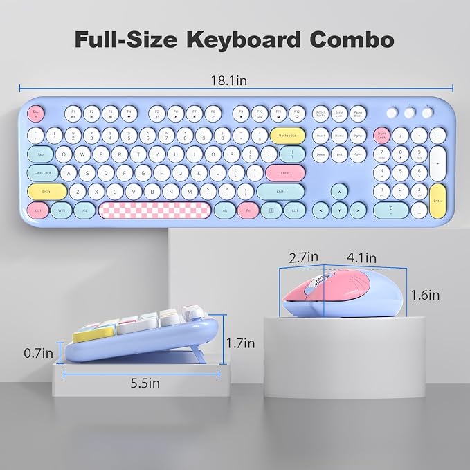 Wireless Keyboard and Mouse Combo, 2.4G Retro Typewriter Keyboard with Number Pad and Cute Ambidextrous Wireless Mouse for Computer Laptop
