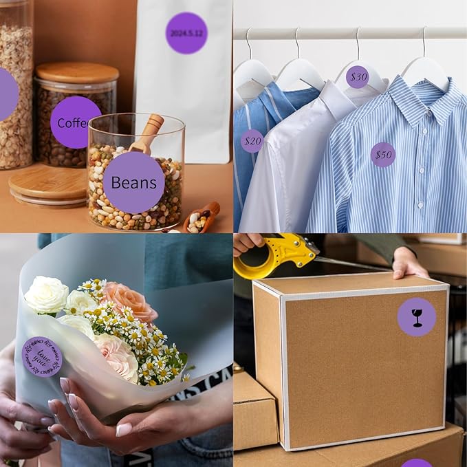Thermal Labels,2 Inch Purple Round Thermal Printer Stickers,Self-Adhesive Round Direct Thermal Labels,Thermal Stickers for DIY Logo Design,Name Tag (500/Roll