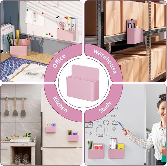 Mabrasse 2p Magnetic Dry Erase Marker Holder,Pen and Eraser Holder for Whiteboard, Magnet Pencil Cup Utility Storage Organizer for Office, Refrigerator, Locker and Metal Cabinets(Pink)