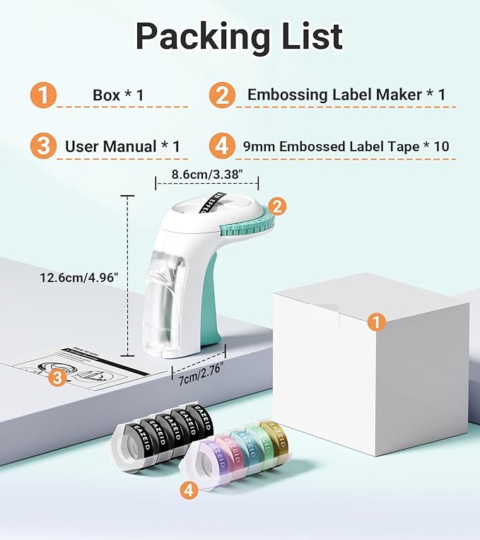 Embossing Label Maker Machine with Tapes, Retro Label Maker Embossed, Vintage Embosser Labeler with 10 Rolls 3D Color Embossing Label Tapes for Kid DIY Scrapbooking Supplies, Teachers Gifts