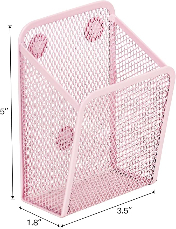 LUCYCAZ Magnetic Pen Holder - Single Magnetic Pencil Locker Holder Organizer, Pink Mesh Marker Holder Pen Basket for Whiteboard, Refrigerator and Locker | Mesh Marker Holder Pen Basket for Whiteboard, Refrigerator and Locker (Pink)