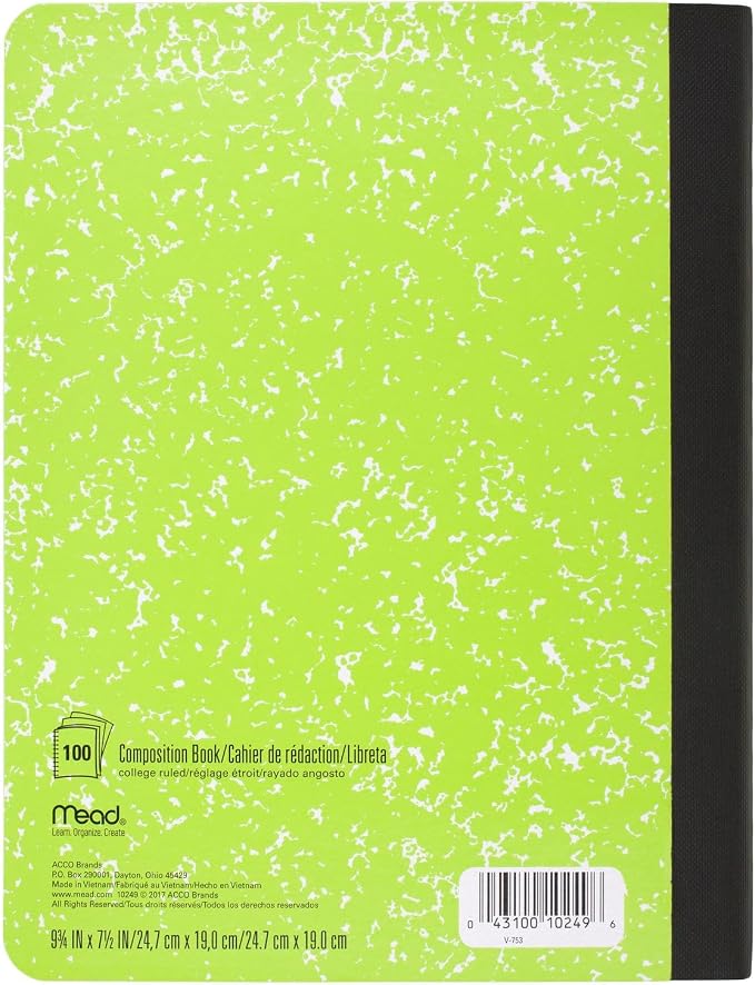 Mead Composition Notebook, College Ruled 7.5" x 9.75" Paper, 100 Sheets, Assorted Colors, 6 Pack (850106-ECM)