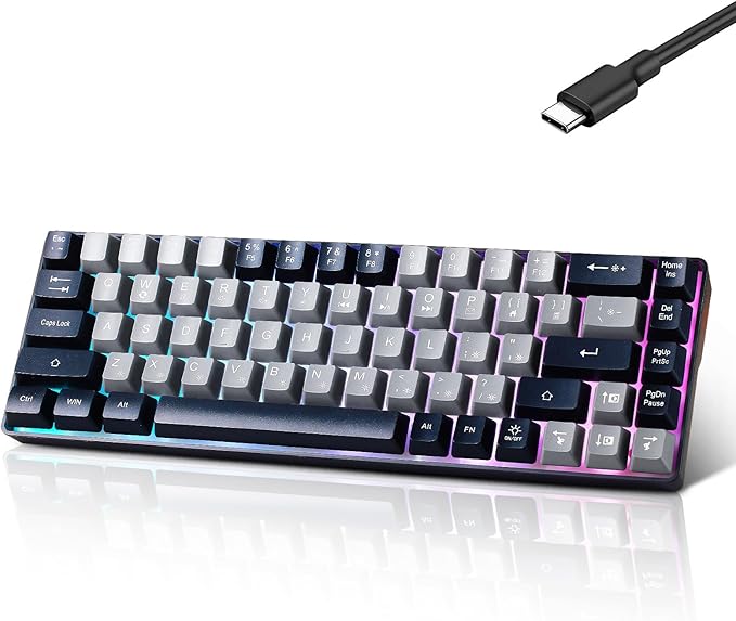 Wired Portable 60% Mechanical Feeling Gaming Keyboard,RGB LED Backlit Compact 68 Keys Mini Wired Office Keyboard for Windows Laptop PC Mac Gamer, Typist, Travel on Business Trip -Grey and Black