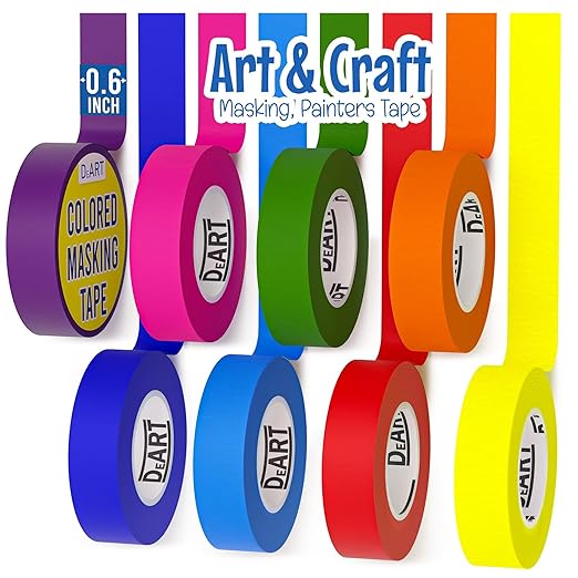 Colored Masking Tape Painters Tape 12 or 8 Pack 1 inch or 0.6 Inches Kids Arts Craft Supplies Coding Whiteboard Dry Erase Board Tape Thin Paper Tape Paint Tape No Residue Easy Removal DIY Crafts Arts