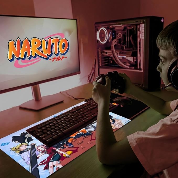 Naruto Large Gaming Mouse Pad 31"x15" XL Computer Desk Mat, Anime Keyboard | Oversized 31x15in Naruto anime gaming mouse pad, smooth fabric top, stitched edges, non-slip rubber base.