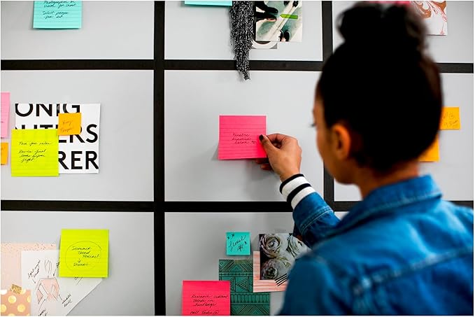 Post-it Super Sticky Lined Notes, 6 Sticky Note Pads, 4 x 4 in., Ideal for Organization in Your Dorm, Home or Office, Energy Boost Collection